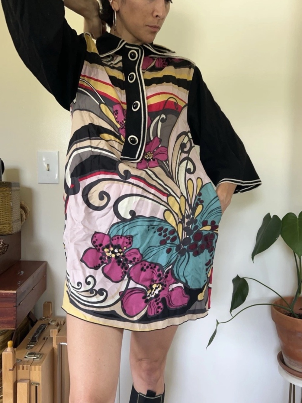 RARE M MISSONI SILK DRESS Tunic KNIT SLEEVES PUCCI STYLE SMALL